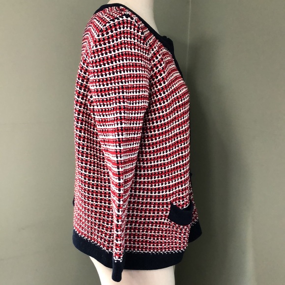 Talbots Knit Sweater 1X Petite Cardigan Red White Blue Cotton - Picture 4 of 10